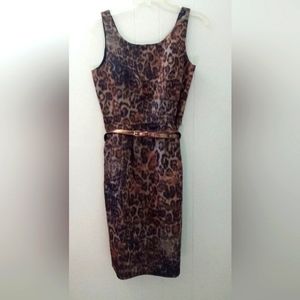 Michael Kors Womens Sz 8 Sleeveless Animal Print Leopard Dress Pockets Belt New!